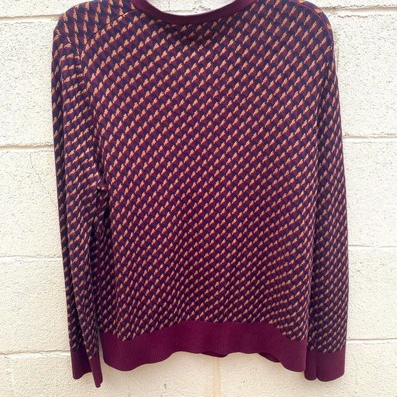 Talbots cardigan button down fine knit size XL burgundy golden yellow geometric - Picture 8 of 11